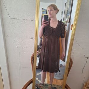 Faded Glory and United States Sweaters Brown Midi Dress and Metallic Jacket